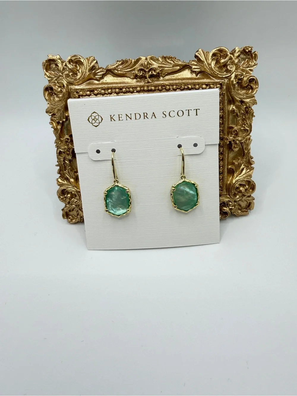 Kendra Scott Gold-Tone Drop Earrings with Light Green Stones - Picture 5 of 6